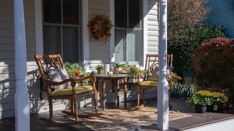 patio deck with rocking chairs