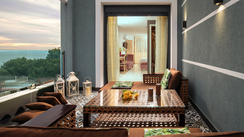 balcony with patterned tile