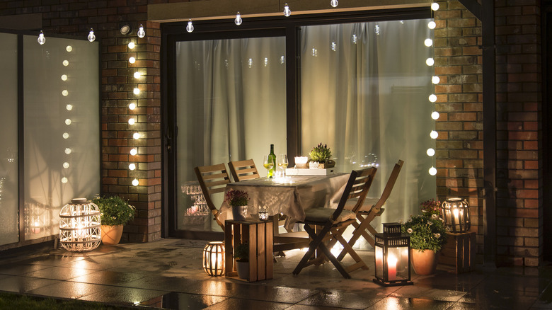 patio with lights and candles