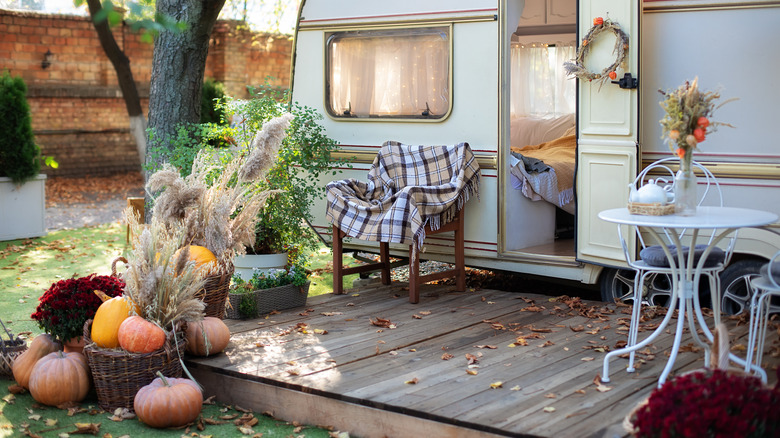 patio decorated for fall