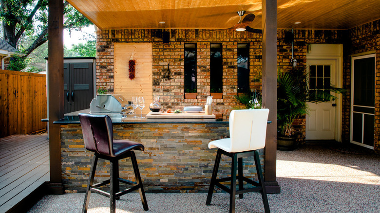 outdoor bar on covered porch