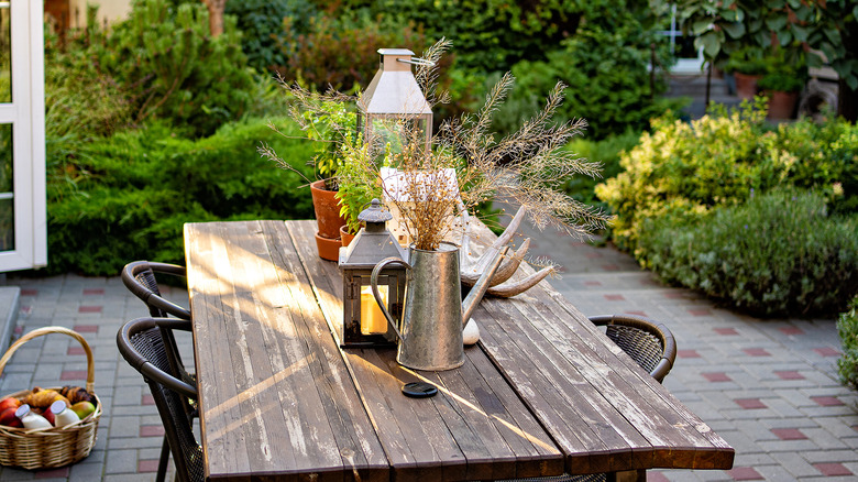 weathered wood patio table