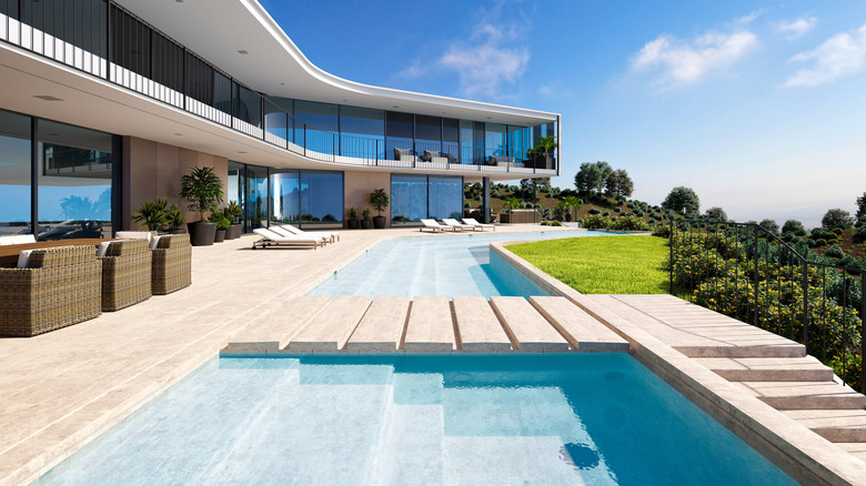 bridge across a pool