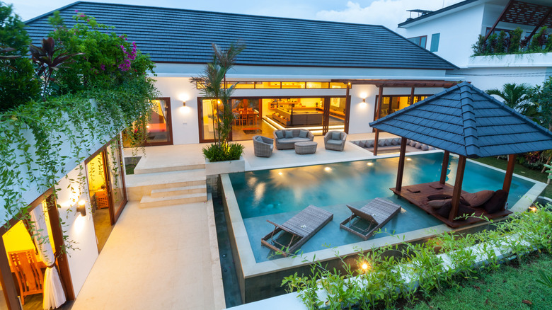 pool with sitting area