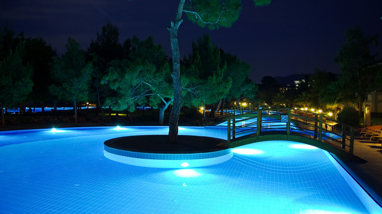 glamours pool with island and lights