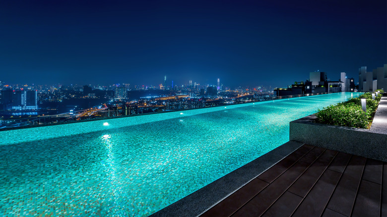 long pool overlooking a city