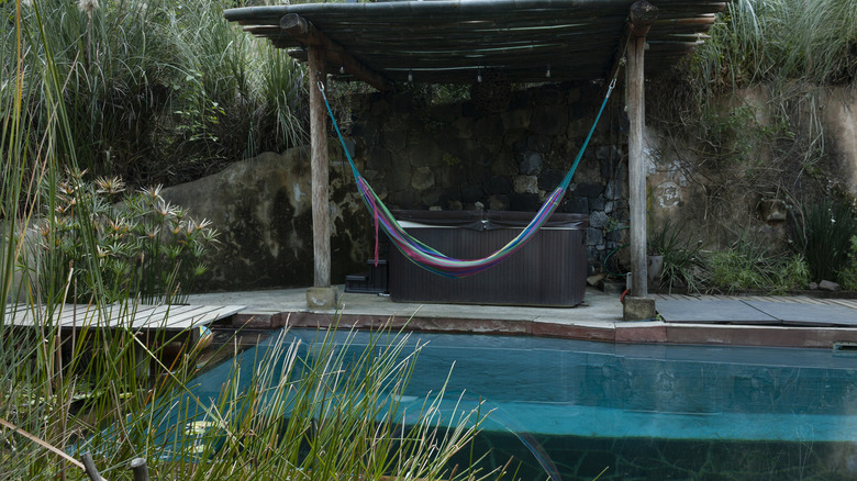 rustic backyard with pool