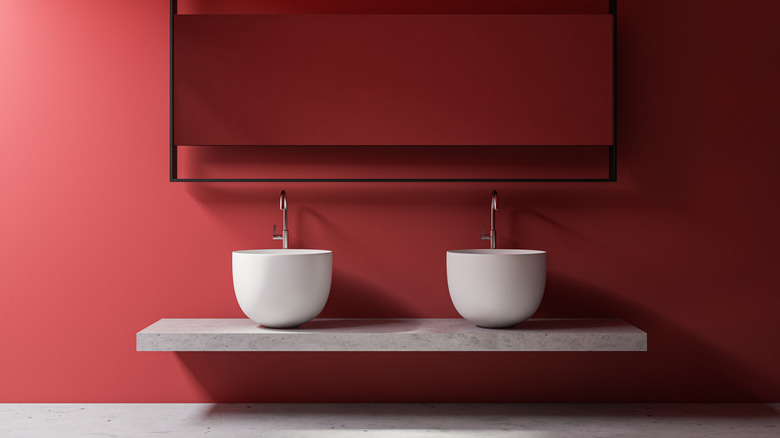 Red walls white sinks