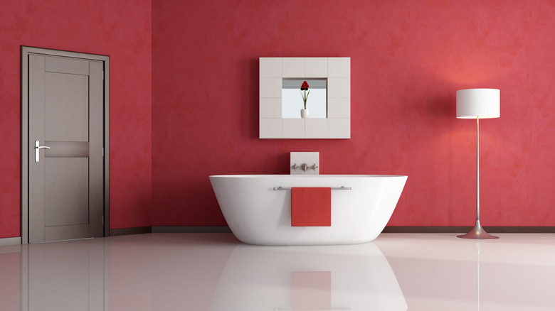 Crimson red bathroom walls