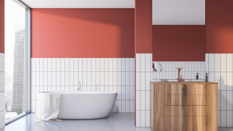 Red and tile half wall