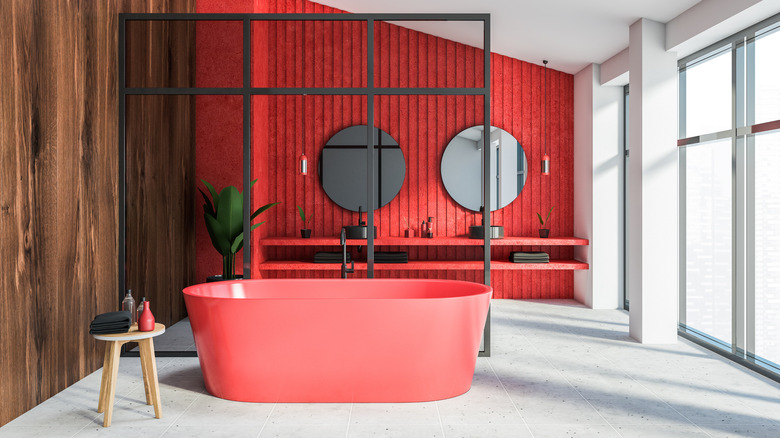 Red walls and bathtub