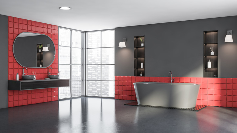 Red and gray bathroom