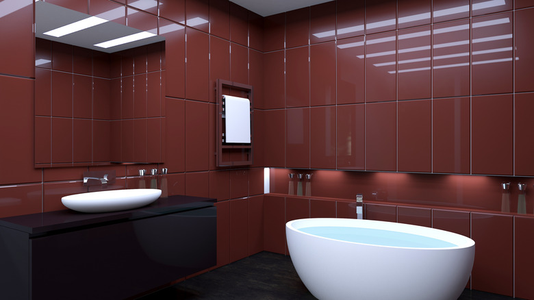 Dark red bathroom wall tiles