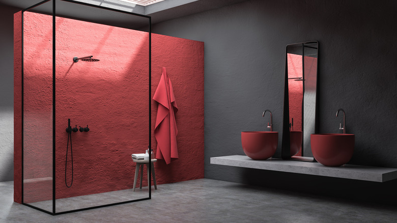 Red stone shower wall