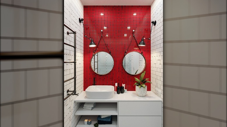 Red tile accent wall