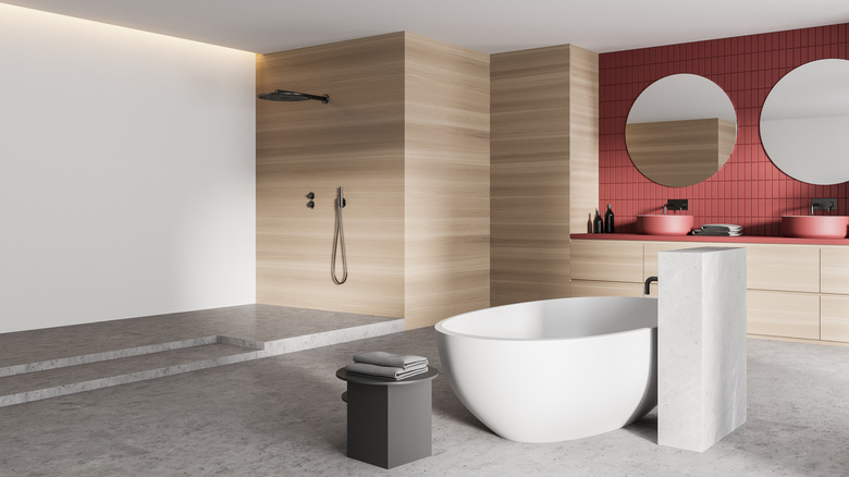 Red tile backsplash bathroom