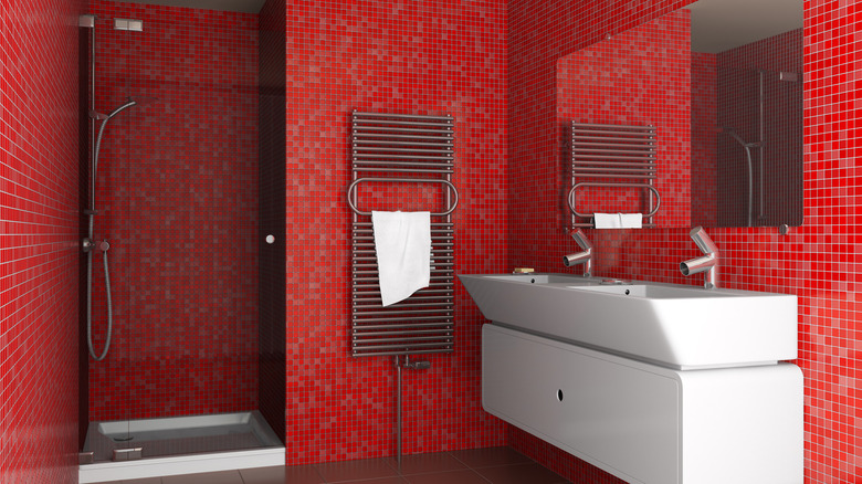 Red bathroom wall tiles