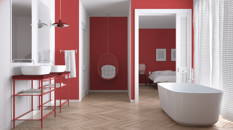 Red and white bathroom