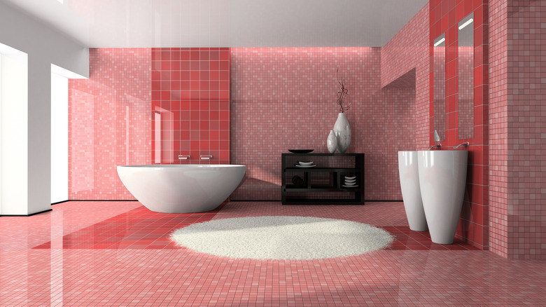 Two toned red bathroom