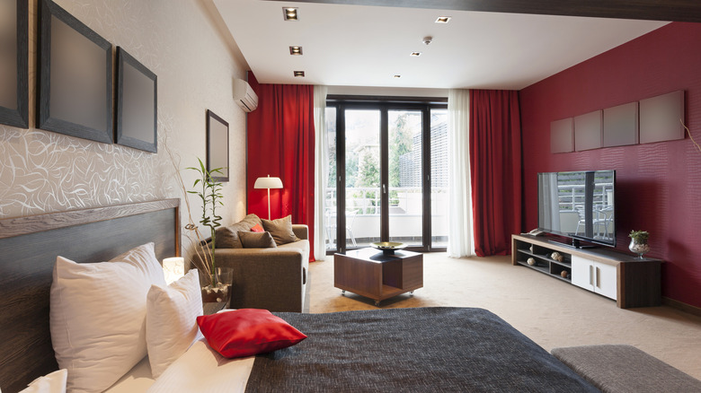 red curtains in red room