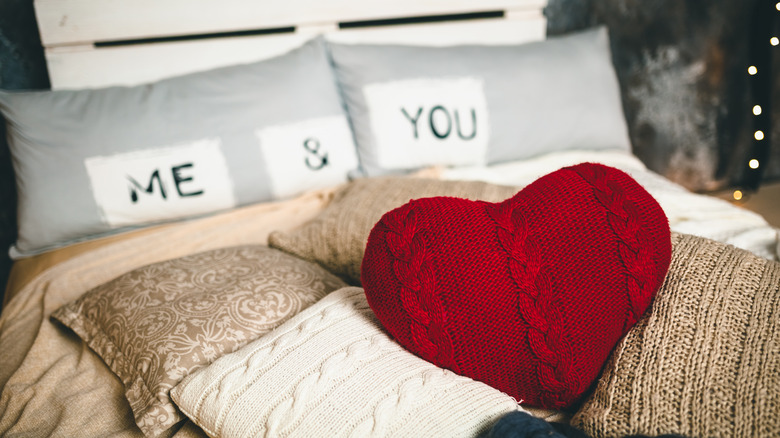 red heart knit pillow