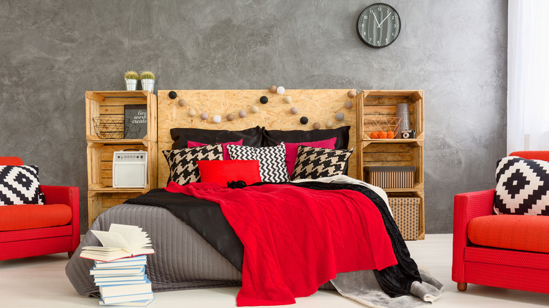 gray room with red accents