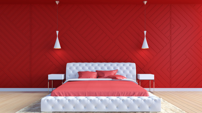 red patterned accent wall