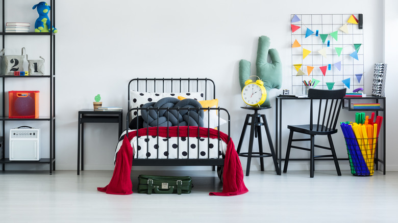 bedroom with red blanket