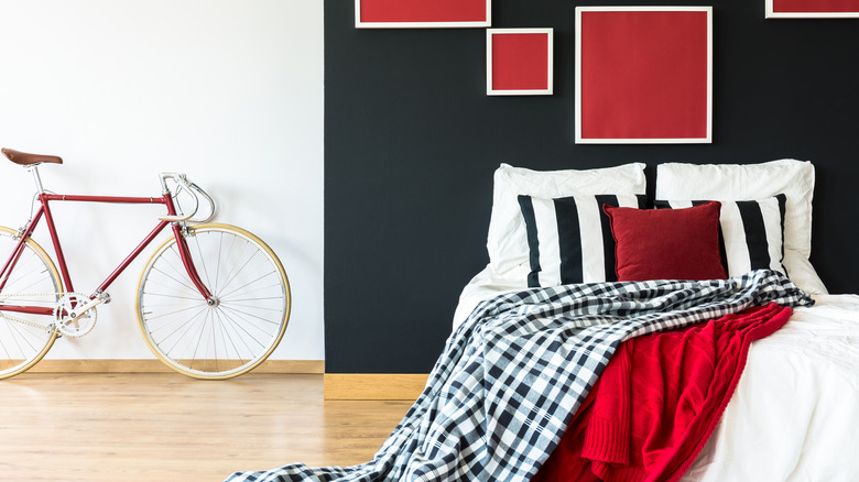 bedroom with red bike