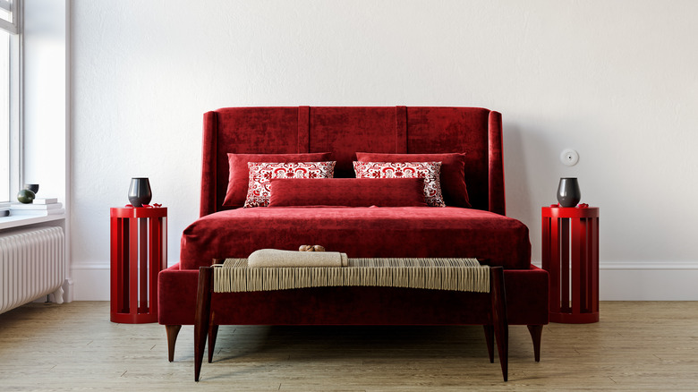 velvet red bed frame 