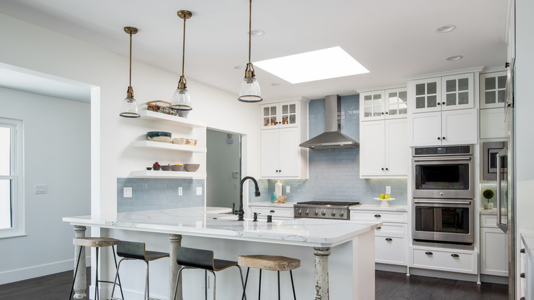 Small kitchen with skylight