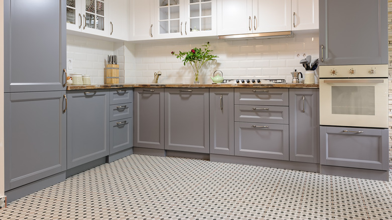 Gray and white kitchen