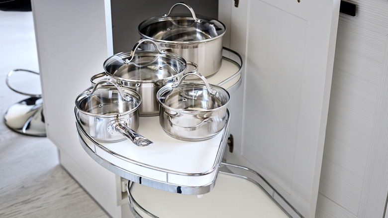 Pots in a pull out cupboard