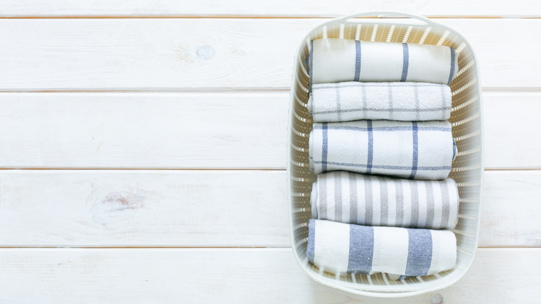 Dish towels in a basket