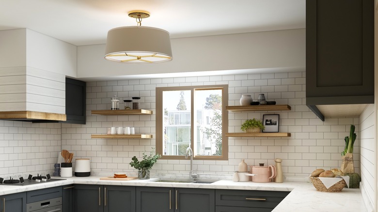 Kitchen with statement light