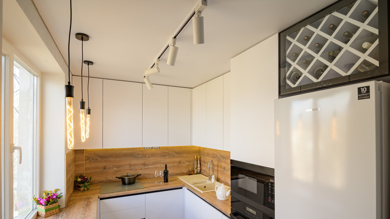 Small kitchen with wine rack