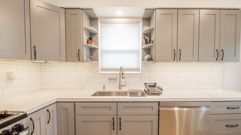 Gray and white kitchen