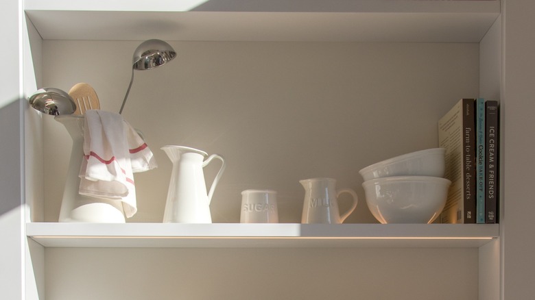 Recessed shelves with kitchen items