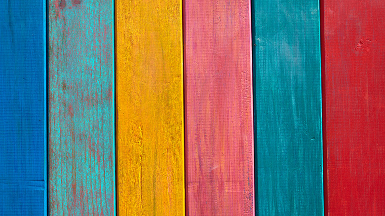 blue and red striped wood panels