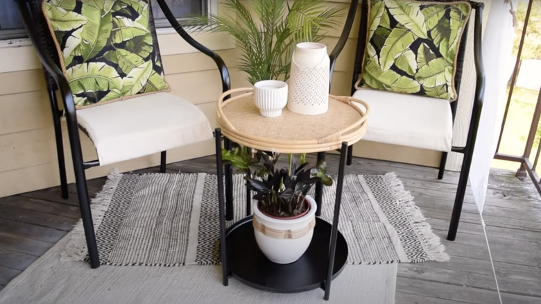 small DIY table on porch