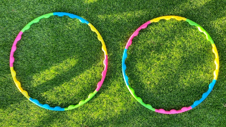 hula hoops on a lawn