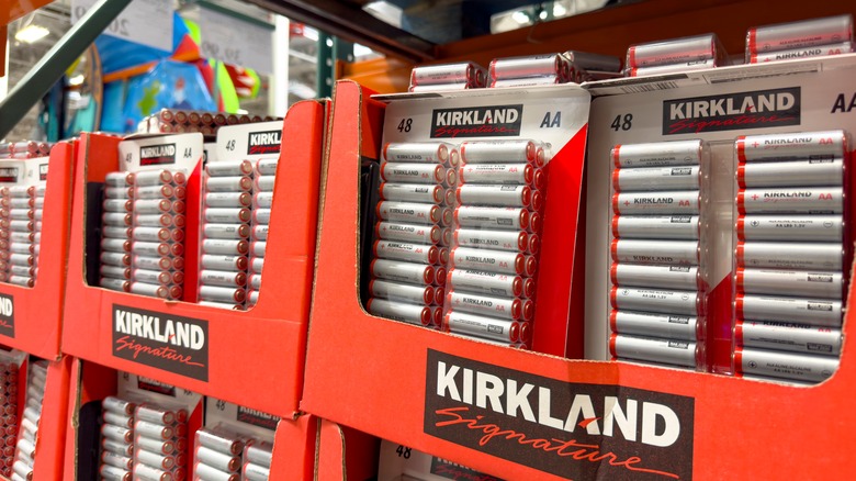 Kirkland Signature batteries on shelves