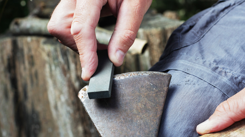 sharpening an ax