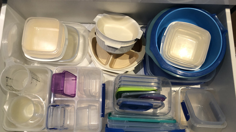 Organized plastic container drawer