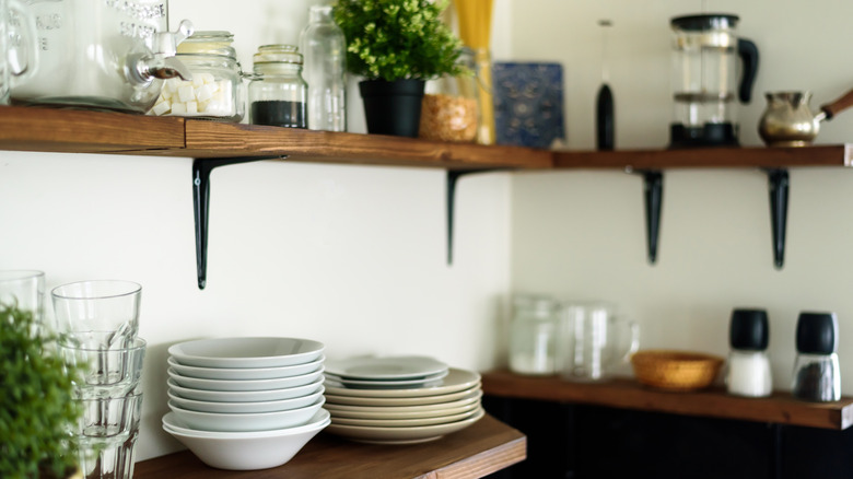 open shelving in kitchen