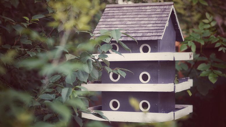 Purple multi-level birdhouse