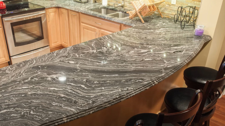 black and white marble stepped edge countertop