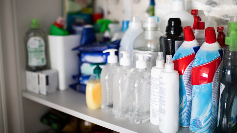 Close-up of multiple cleaning products