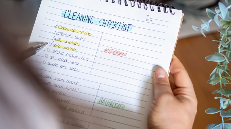 Close-up of a cleaning checklist
