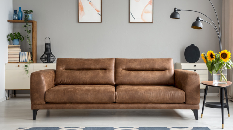 Modern brown leather sofa